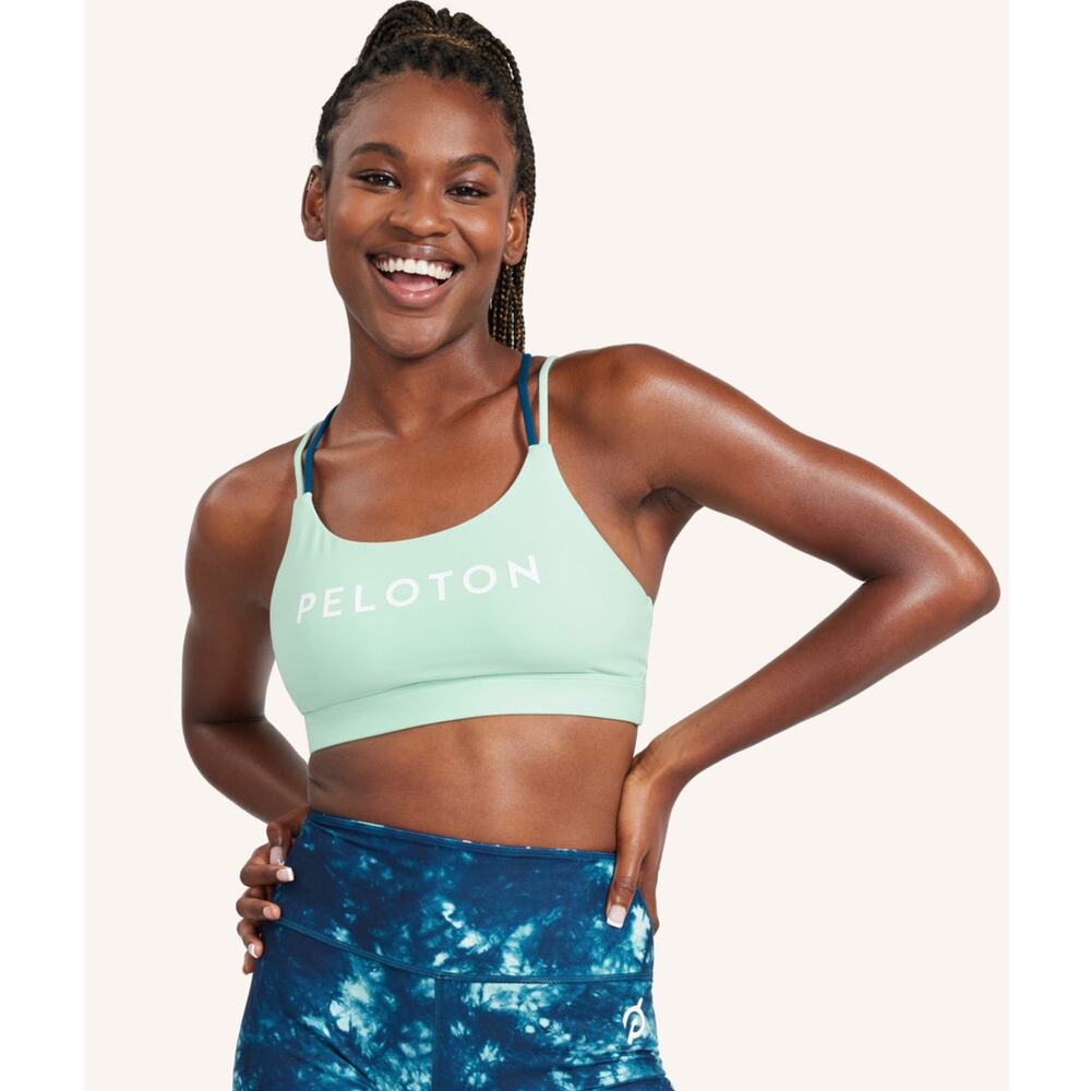 Peloton Cadent Strappy Elevate Bra Light Green Size Medium Bike Row Yoga READ
